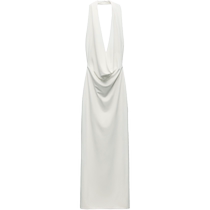 ZARA24 new summer product TRF womens white pleated halter neck dress long skirt 3152242 250