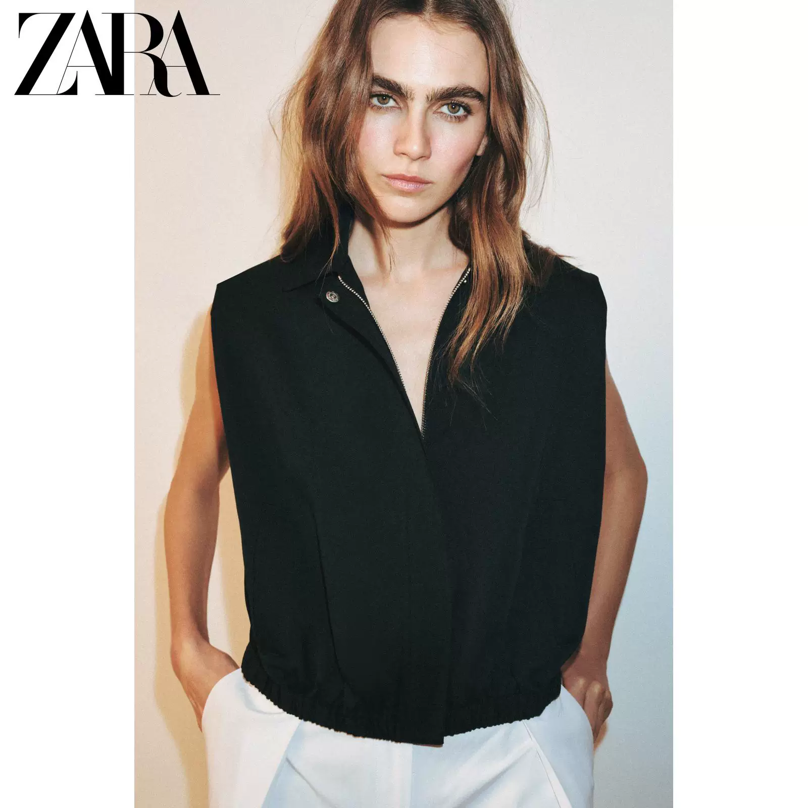 ZARA 2026 весна-лето новые товары Женская безрукавка с лацканами в balloon стиле, молния 4387073 800