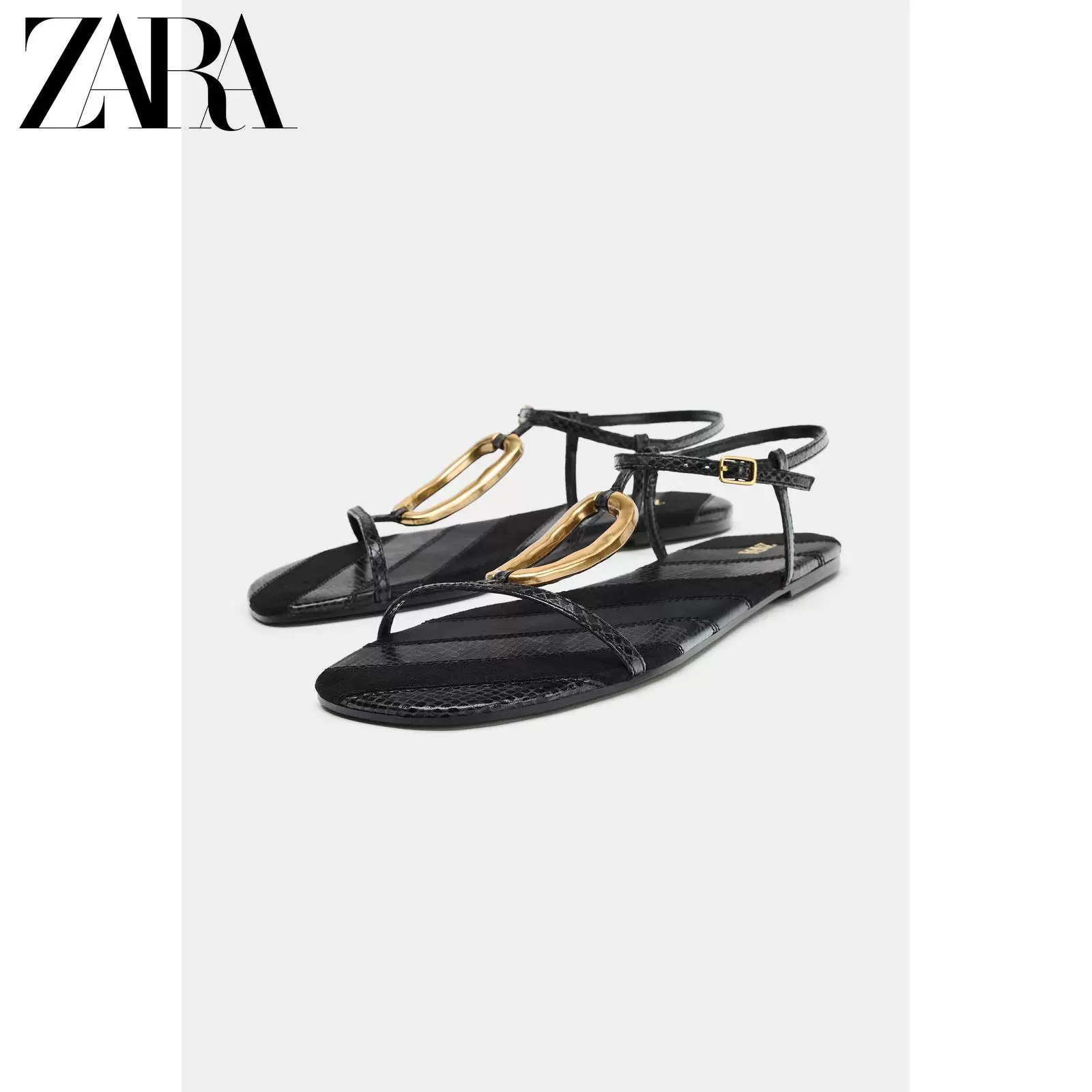 ZARA 2026 Spring and Summer New Arrivals Women's Shoes Metal Trim Details Round Toe Flat Sandals 2620710 800