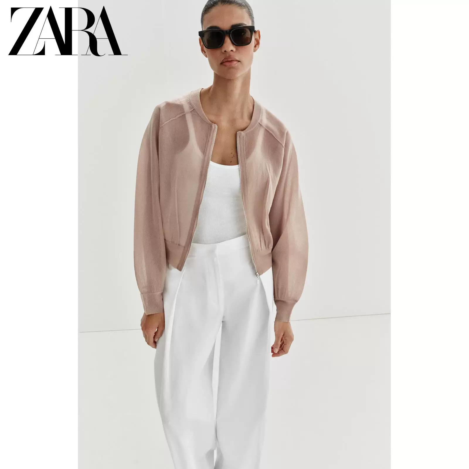 ZARA 2026 весна-лето новые поступления женская вязаная куртка-бомбер длинным рукавом круглой горловиной, № 9598043 713