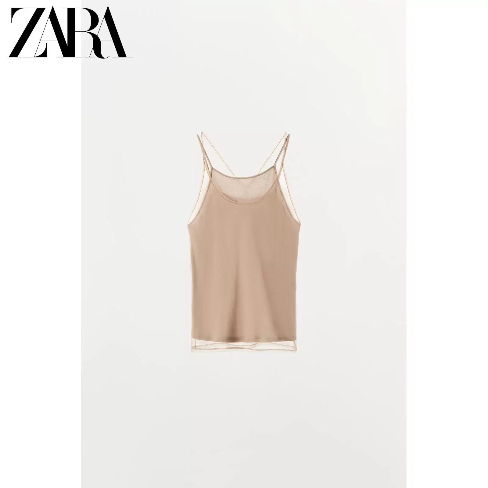 ZARA 2026 год весна-лето новые поступления женская майка-укороченная двойной слой тюля с круглым вырезом пояса Slim Fit топ 5644317 942