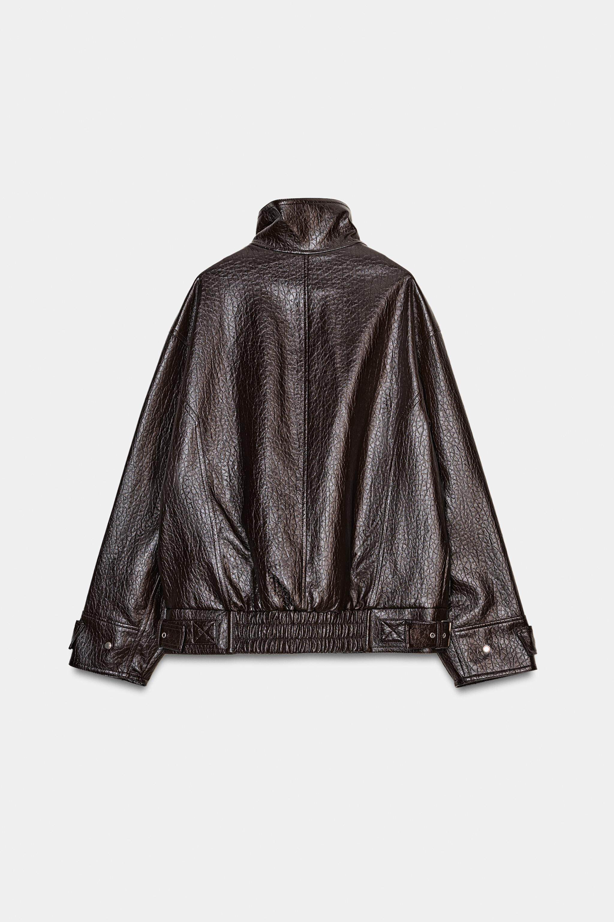 Кожаная куртка zara2026春夏新品 女装 zw系列长袖翻领皮革效果外套 3548049 700