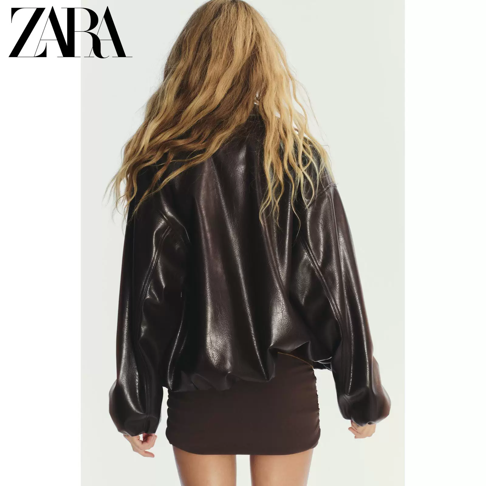 Куртка-пилот с лацканами ZARA TRF женская, экокожа (PU), бомбер, осень 2025
