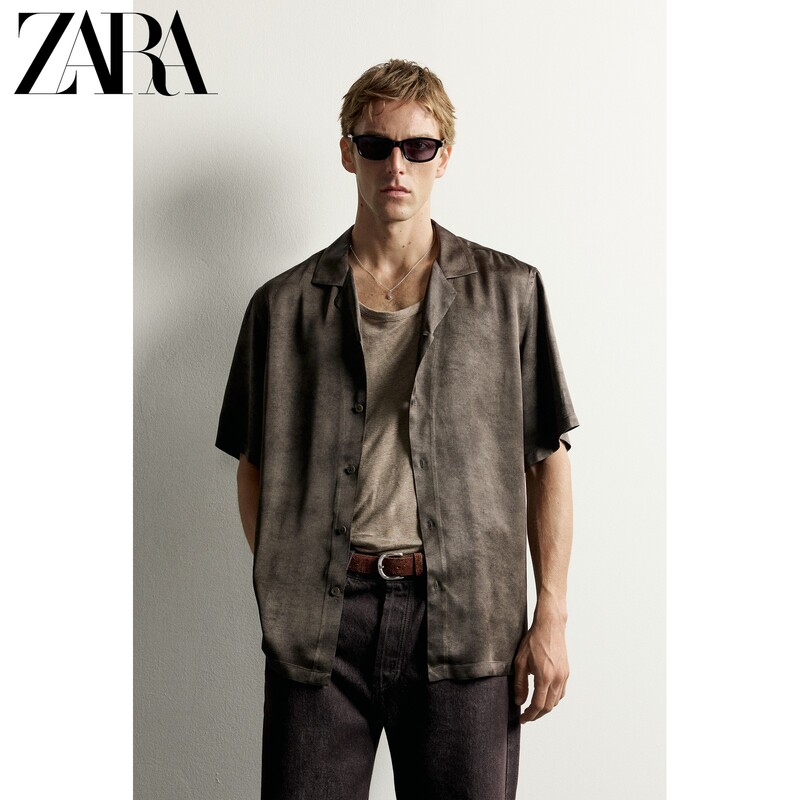 Zara2026 Autumn New Collection Men's Loose Washed Effect Printed Silk Satin Shirt 5588210 973 Zara2026 Autumn New Collection Men's Loose Washed Effect Printed Silk Satin Shirt 5588210 973