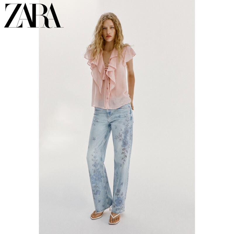 Zara2026 New Autumn Products Women's Short-Sleeved V Neck Layered Decorative Bow Shirt 7484162 621 Zara2026 New Autumn Products Women's Short-Sleeved V Neck Layered Decorative Bow Shirt 7484162 621