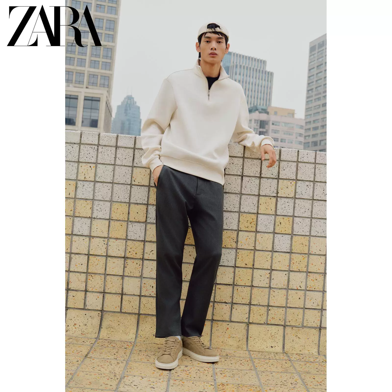 ZARA 2025 Autumn New Products Men's Basic Half-Zip Slim Straight Sweatshirt 0761311 803