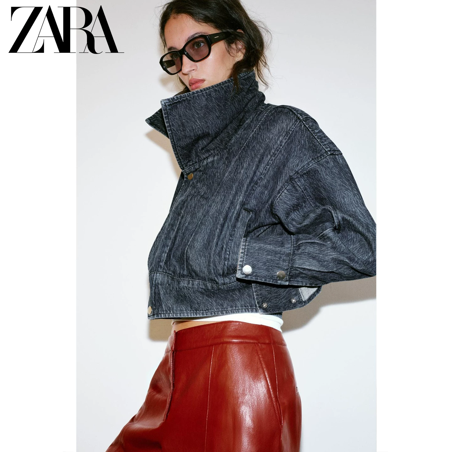 Женская джинсовая куртка ZARA Z1975, длинный рукав, укороченный крой, 100% хлопок, весна/лето
