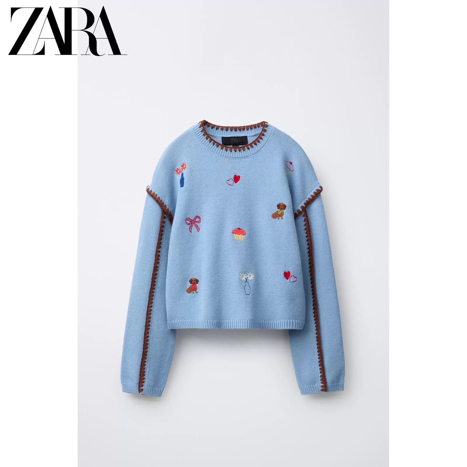ДЕТСКАЯ одежда ZARA на весну-лето 2026: вязаный свитшот с вышивкой для девочек 5536610 406
