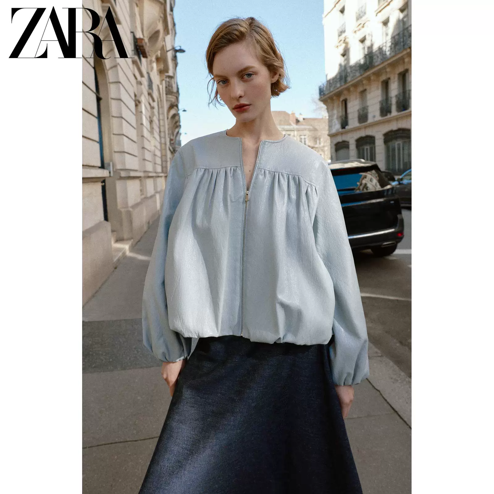ZARA 2026 весна-лето новые товары Женские длинный рукав круглый вырез имитационная кожа баллон-жакет 3046053 403