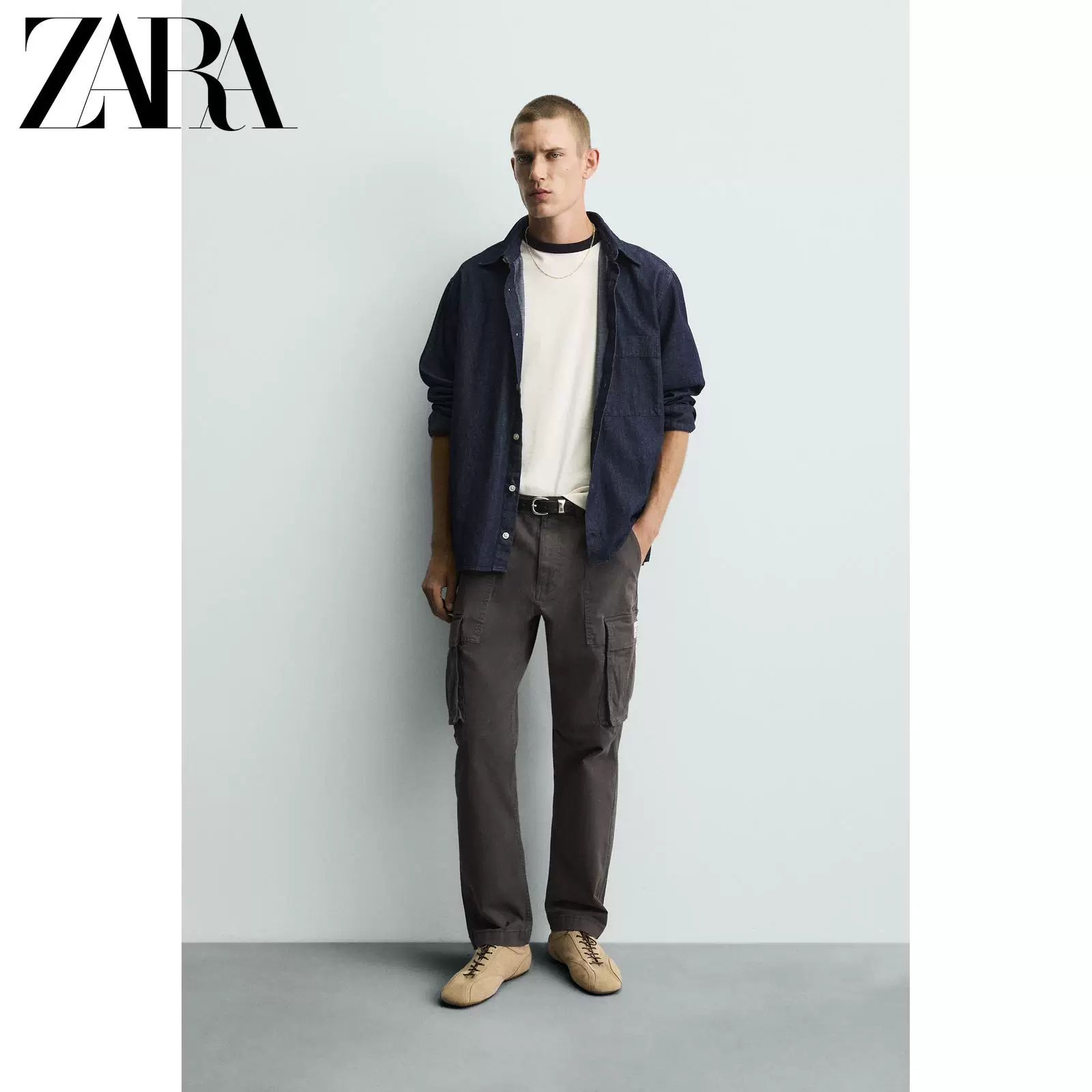 Pants: мужские широкие свободные кэжуал-бархатные с эластичным поясом и потертостями, ЗАРА 2025 special offer 0108310 922