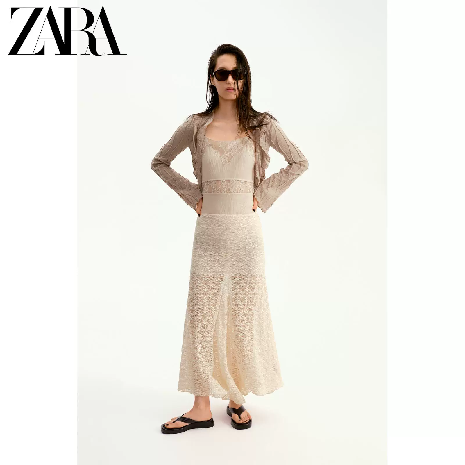 ZARA 2026 весна-лето новые поступления Женская блузка с длинным рукавом V-образным вырезом, бантом, украшенная слоёная, короткая топ 1131300 450