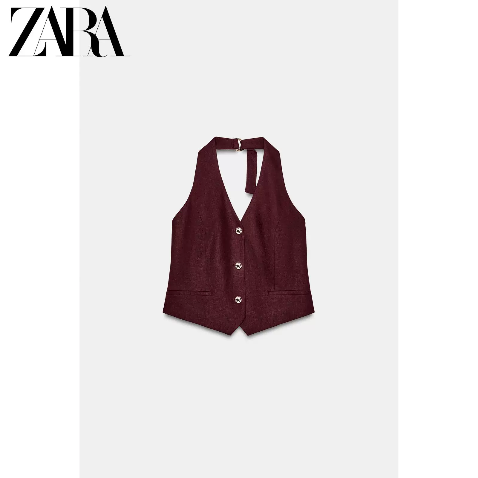ZARA 2026 весна-лето новые товары женский жилет на спинке V-образный вырез, без рукавов, льнянойhalter 9929127 681