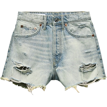 ZARA24 Summer New Pants TRF Women in high waist denim Hole Shorts 0250073407