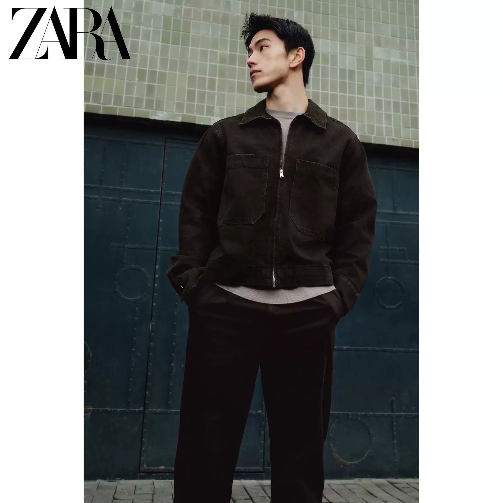 ZARA 2026 весна-лето новые поступления мужская укороченная хлопковая куртка с карманом декоративная структурная 0840480 700