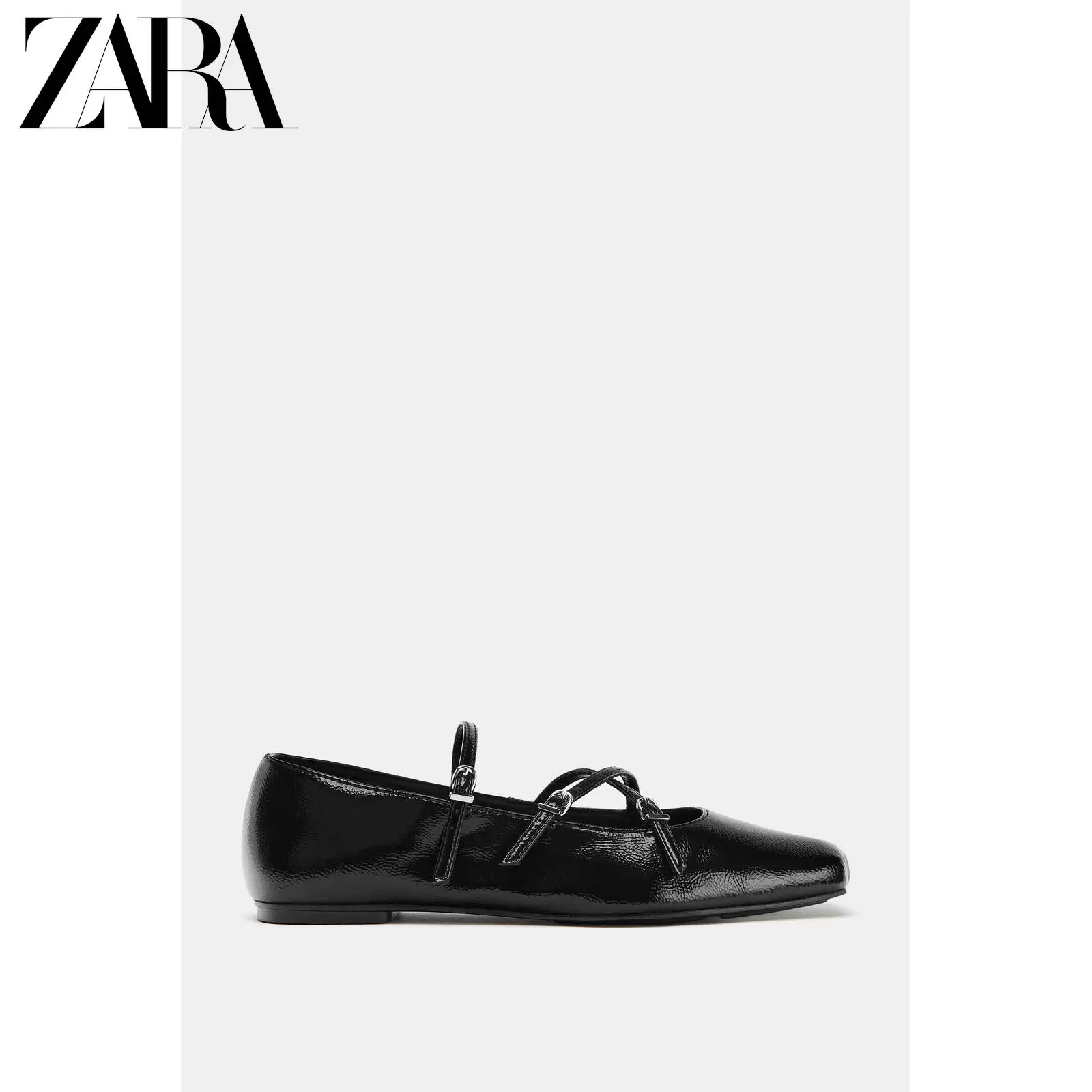 Обувь для женщин ZARA 2026 весна-лето, Mary Jane с трещиноватым эффектом, балетные туфли round toe 2813610 800