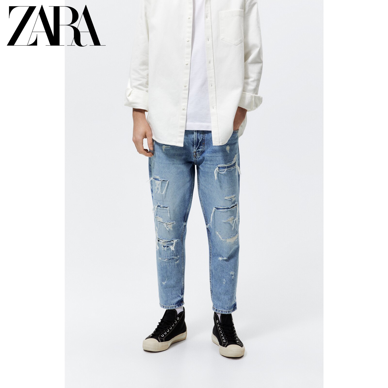 ZARA spring men's dress with a broken hole 90% jeans 0840410400