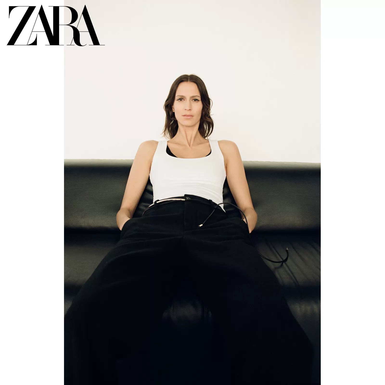 ZARA 2025 весна Новая коллекция женская широкие плечевые лямки нейлон удобная простая футболка 3905631 250