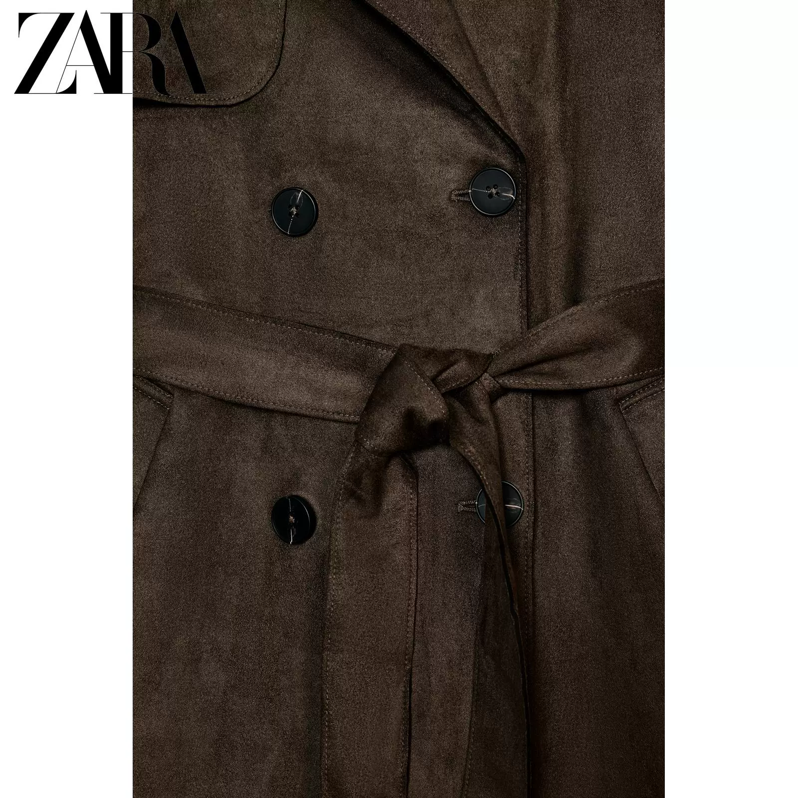 ЖЕНСКАЯ ОДЕЖДА ZARA 2026 Весна-Лето Новинки Удлинённый ветровик из замши с поясом темпераментный 4968021 506