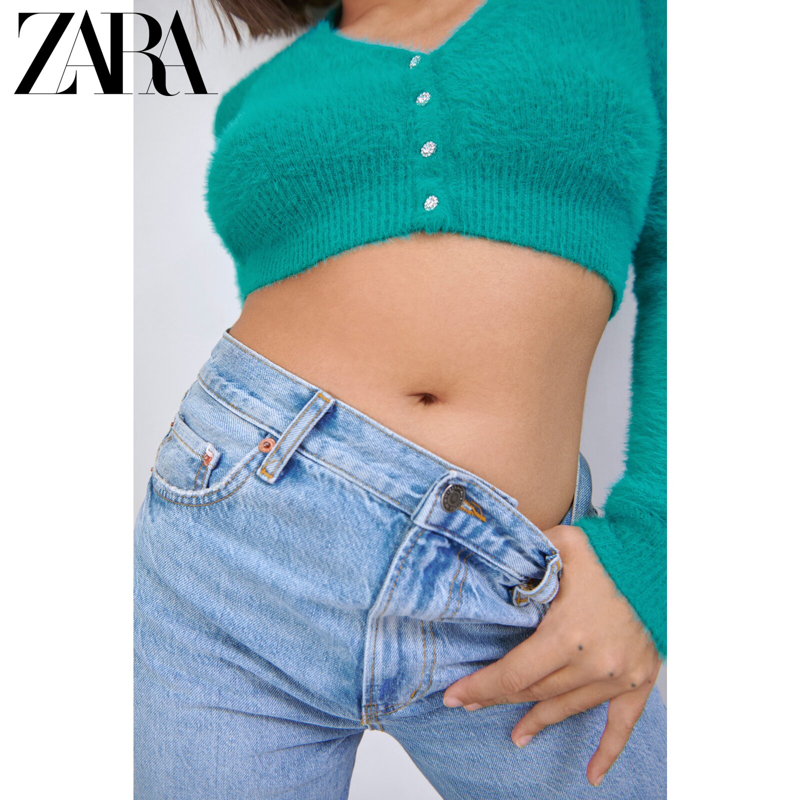 ZARA spring new women's clothing artificial leather grass effect knit jacket 9598015518