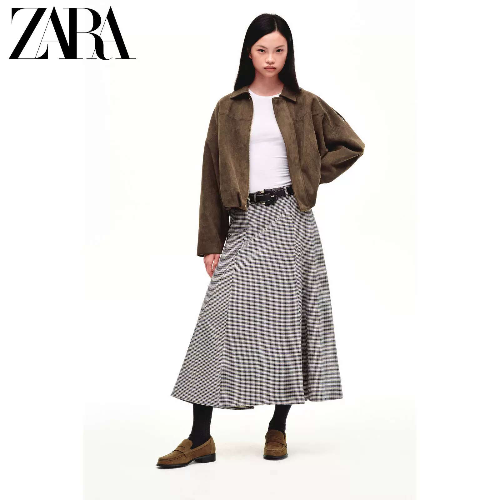 Женская бомбер-кожзамёнка ZARA 2025 осень, новая коллекция, цвет хаки 4344655 716