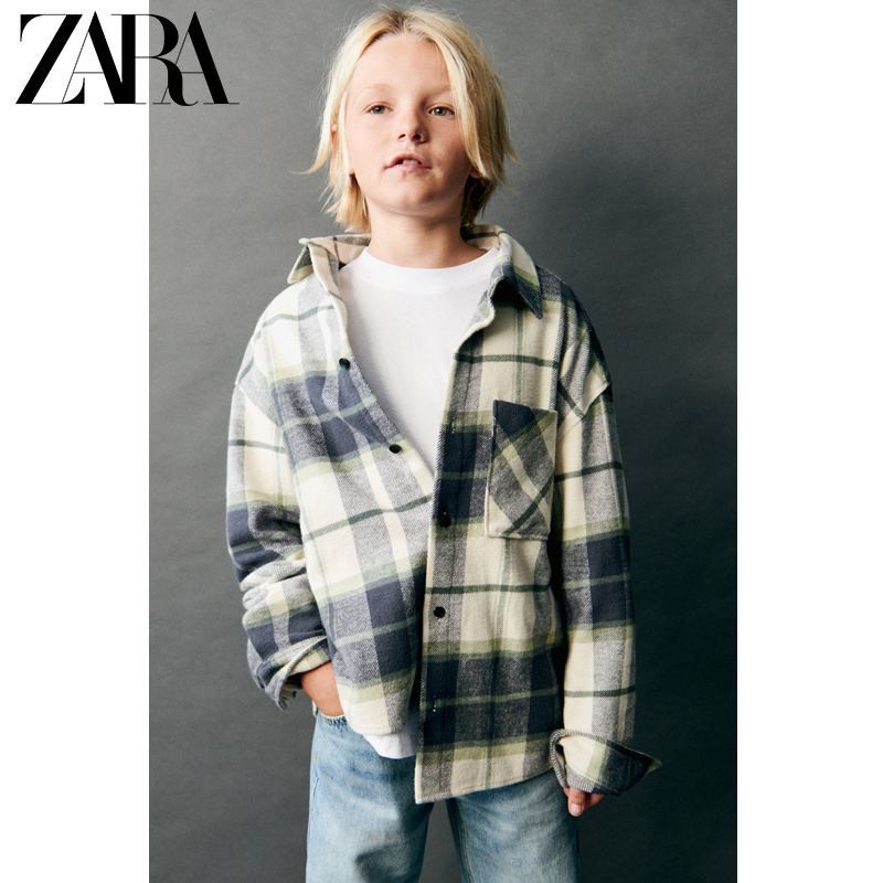 ZARA 2023 Fall New Pint Boy Clothing Boy Plaid Shirt Jacket 3183541400-Taobao