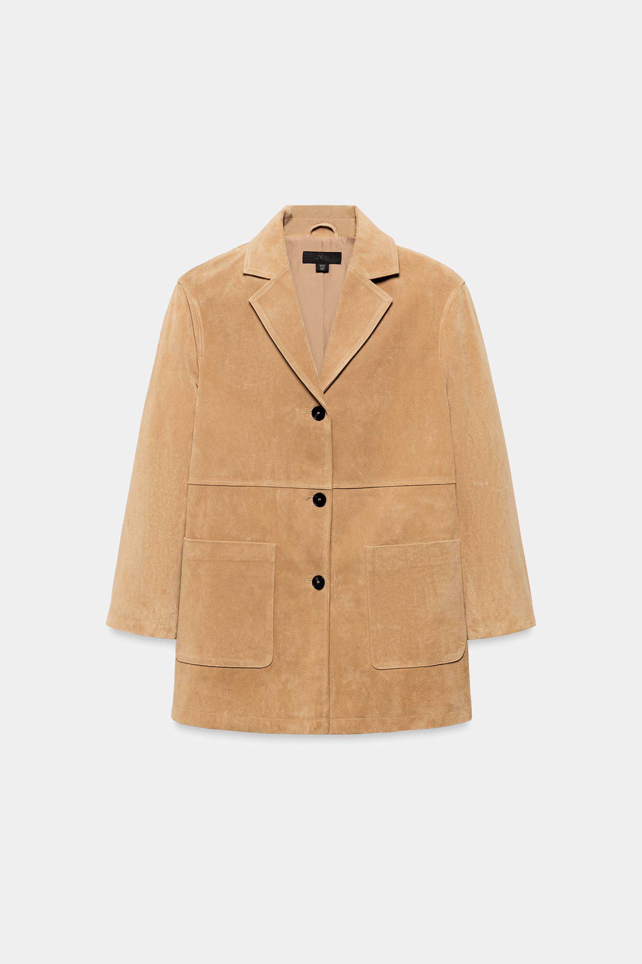 Кожаная куртка zara2026春夏新品 女装 长袖翻领纯绒面质感皮革外套 3046030 704