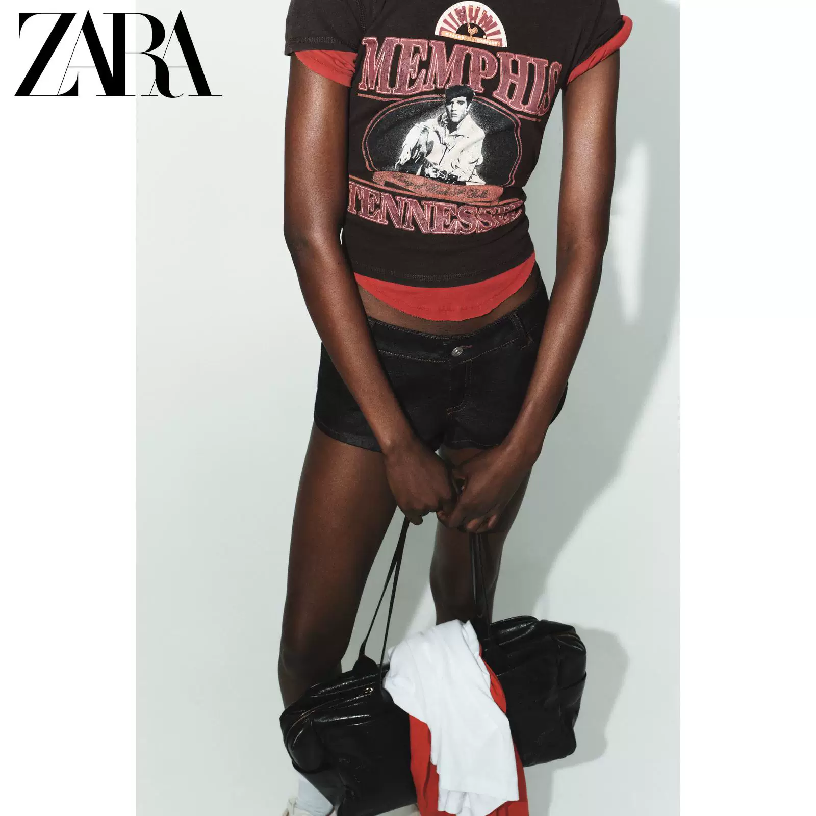 ZARA 2026 год весна-лето новая коллекция женская футболка с коротким рукавом круглый вырез принт ретро мода Элвис Пресли 1277015