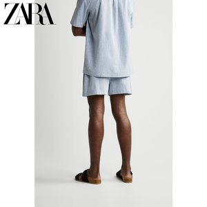 ZARA  男装 蓝色棉质套装休闲短裤 00775401403