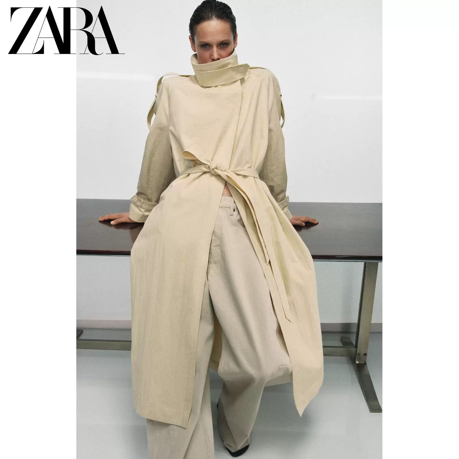 ZARA 2026 Spring and Summer New Products Women's ZW Series Long Sleeve High Collar Tie Strap Windbreaker 0518051 725