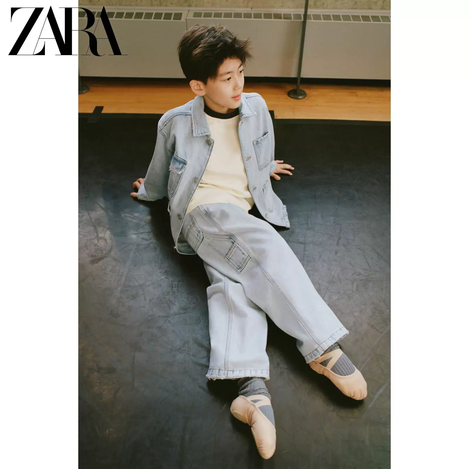 ZARA 2026 весна-лето новинки Детская одежда Мальчики Лейбл Рабочий стиль Повседневные джинсы 1630606 400