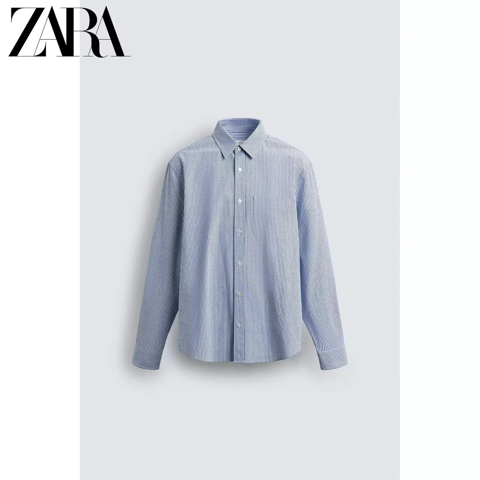 Мужская свободная рубашка в полоску с wrinkled эффектом длинный рукав ZARA 2026 весна-лето 4231117 044