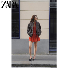 Кожаная куртка zara2026春夏新品 trf 女装 立领纯皮革宽松夹克外套