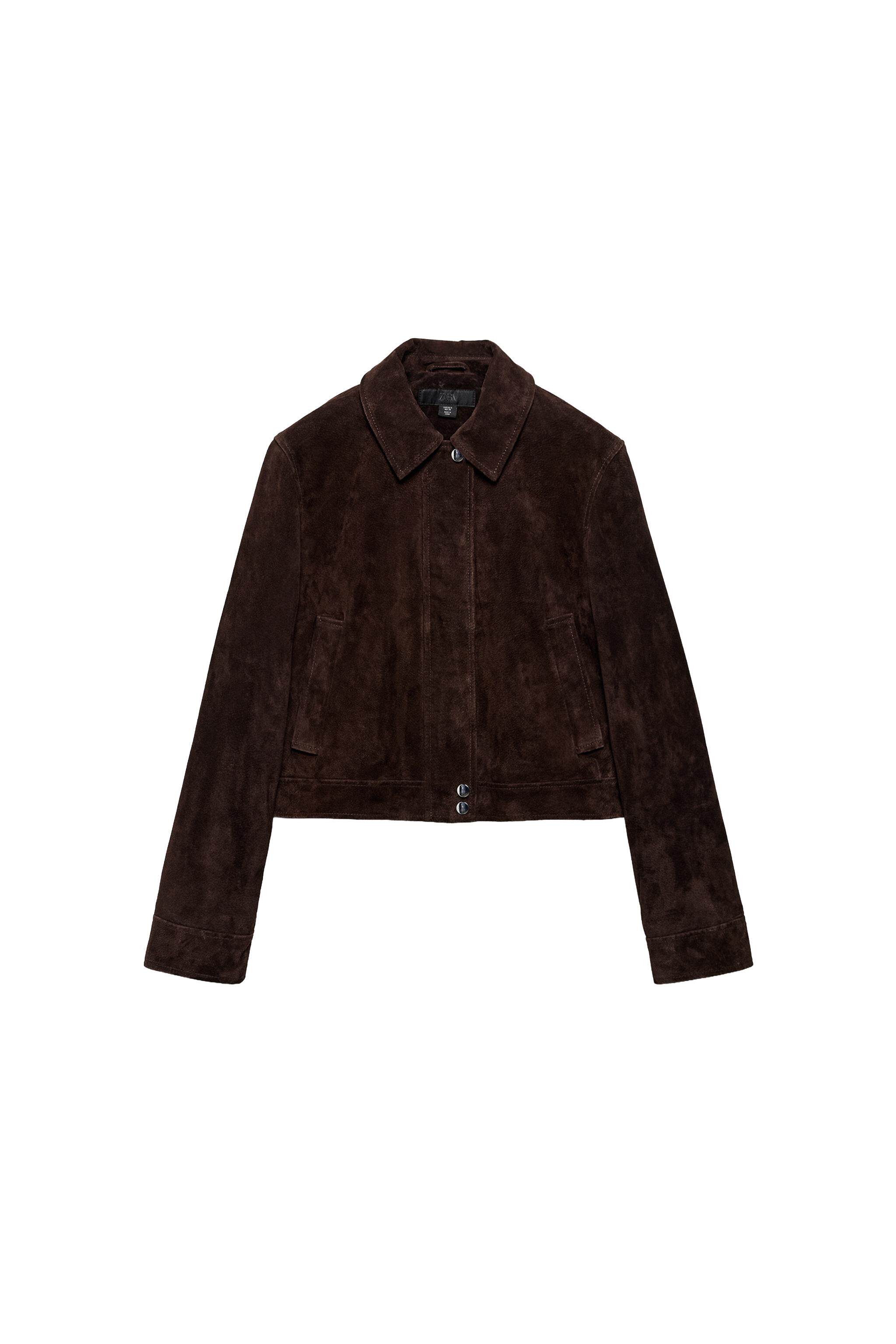 Кожаная куртка zara2026春夏新品 女装 长袖翻领100%反绒皮夹克外套 8073060 716