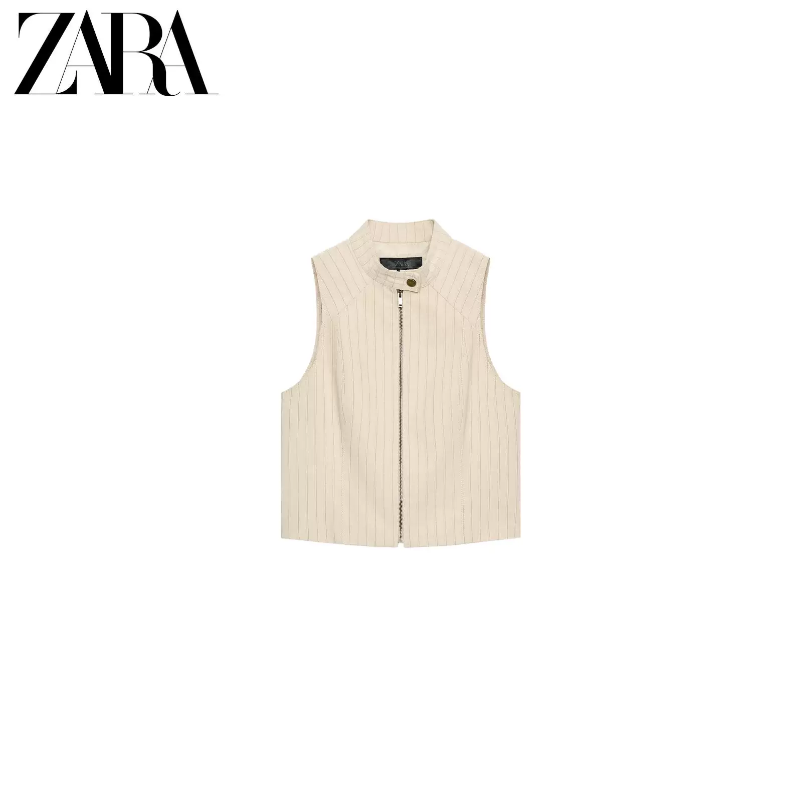 ZARA 2026 весна-лето новая коллекция TRF Женский безрукавник с воротником-стойкой молнией в полоску жилет 6929702 711