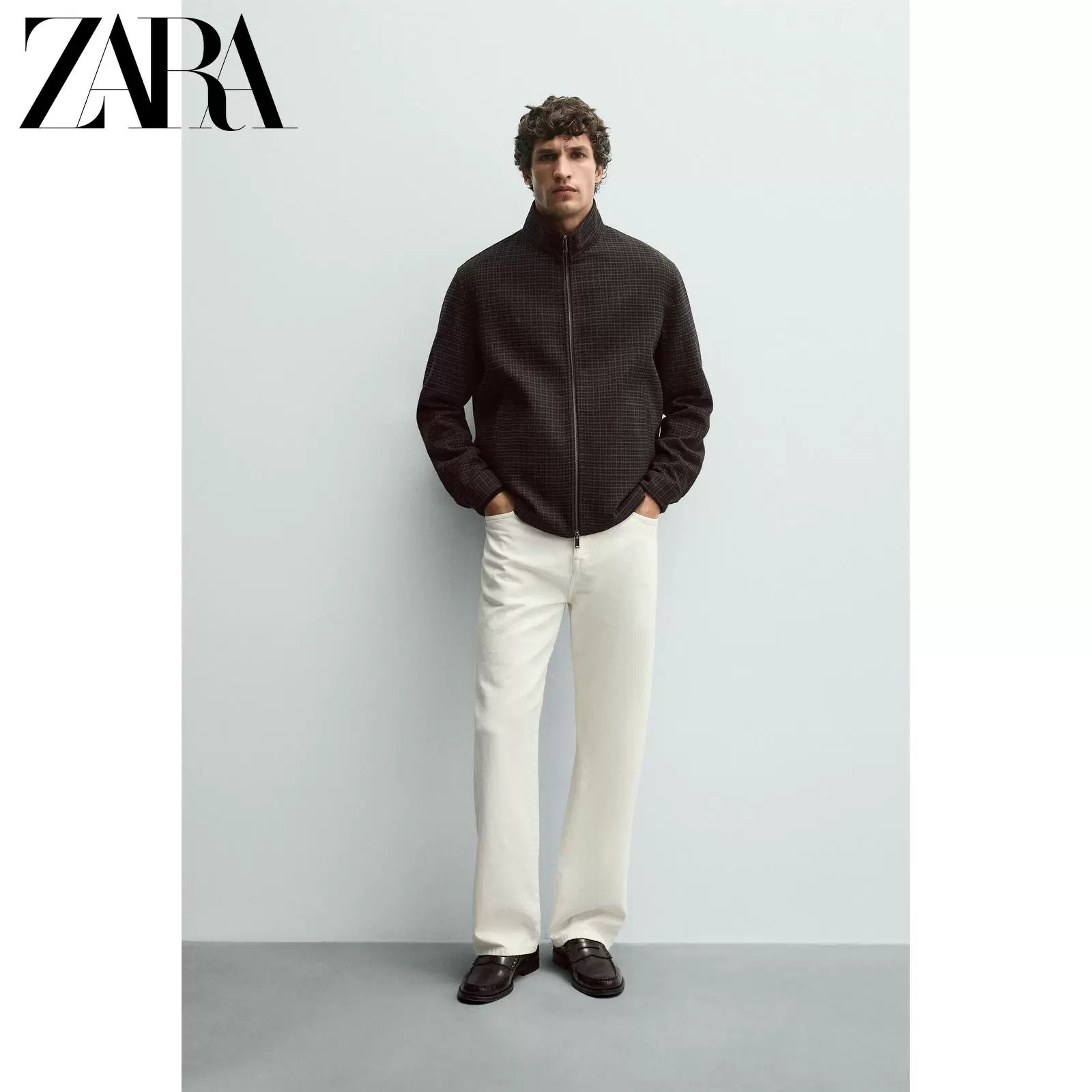 ZARA сезон скидок мужская свободная куртка текстура в клетку с молнией 6754897 099