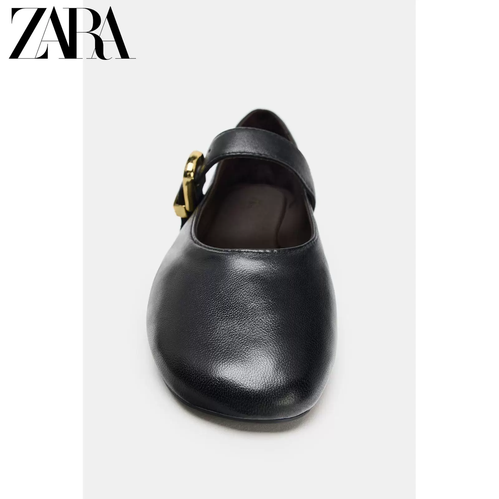 Купить обувь ZARA 2026 весна-лето новые женские кожаные балетки на ремешке с регулируемой металлической пряжкой 3504710 800
