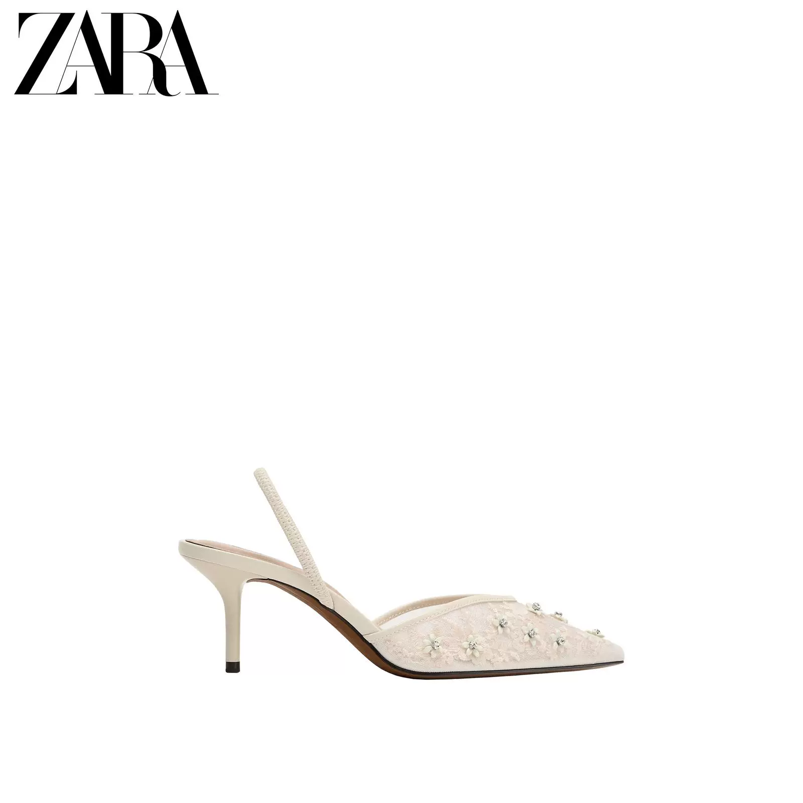 ZARA 2026 весна-лето, новые поступления, женская обувь, бисерная вышивка, украшенная сетчатая синг-бэг, высокие каблуки 2832710 001