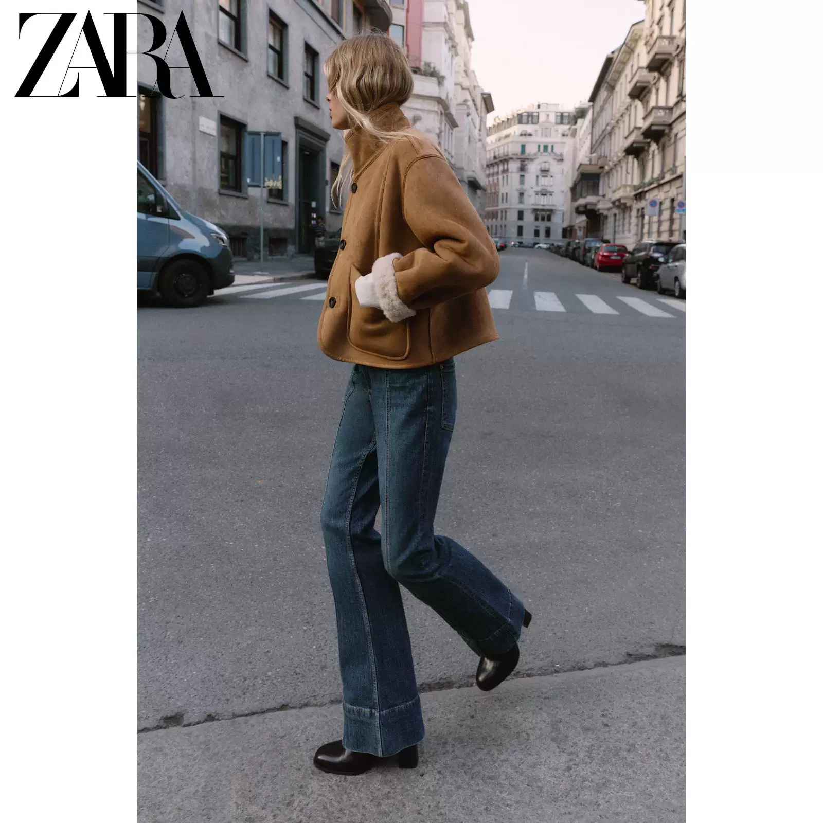 ZARA 2025 осень новое прибытие Женский стойкий воротник длинный рукав переворачиваемый куртка 6318254 704