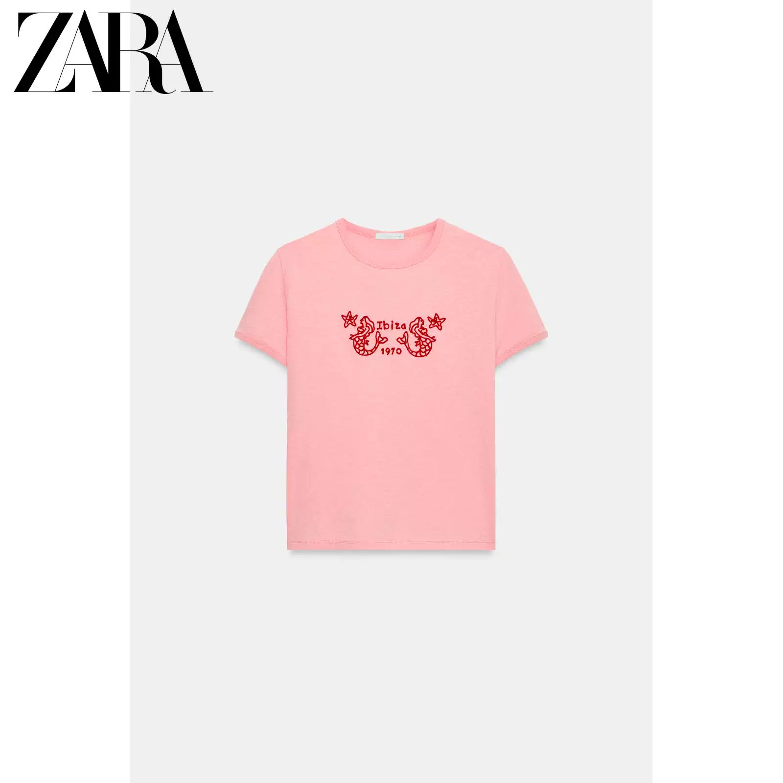 ZARA весна–лето 2026 новая коллекция женская футболка с круглым вырезом, slim, короткий рукав, вышивка 5643035