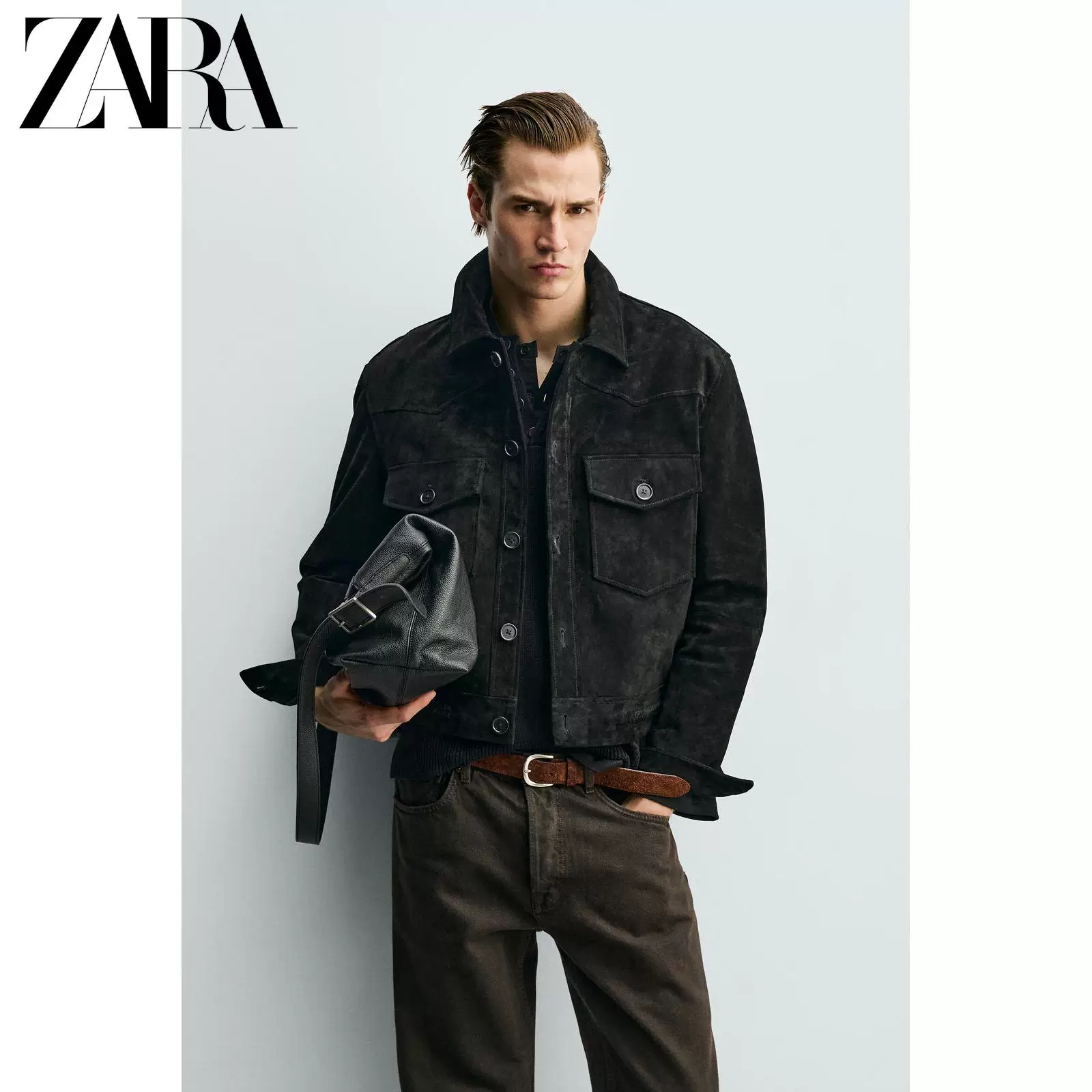 Кожаная куртка из замши мужская текстурная короткая весна-лето 2026 ZARA 3833400 800