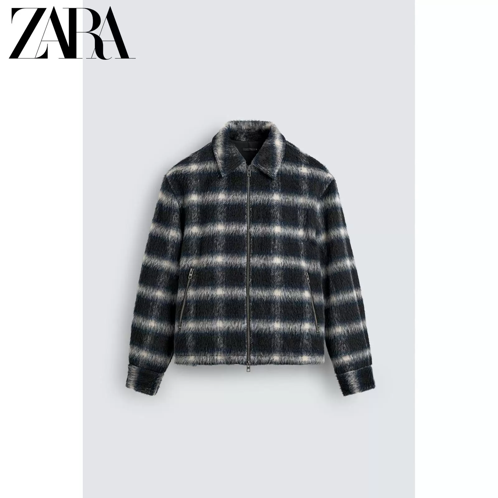 ZARA 2025 зимние новые товары мужская куртка в клетку с коротким лацканом и длинным рукавом 3715100 400
