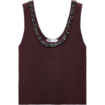 ZARA 2024 new autumn products womens jewelry beaded flat-neck round neck sleeveless top 5755114
