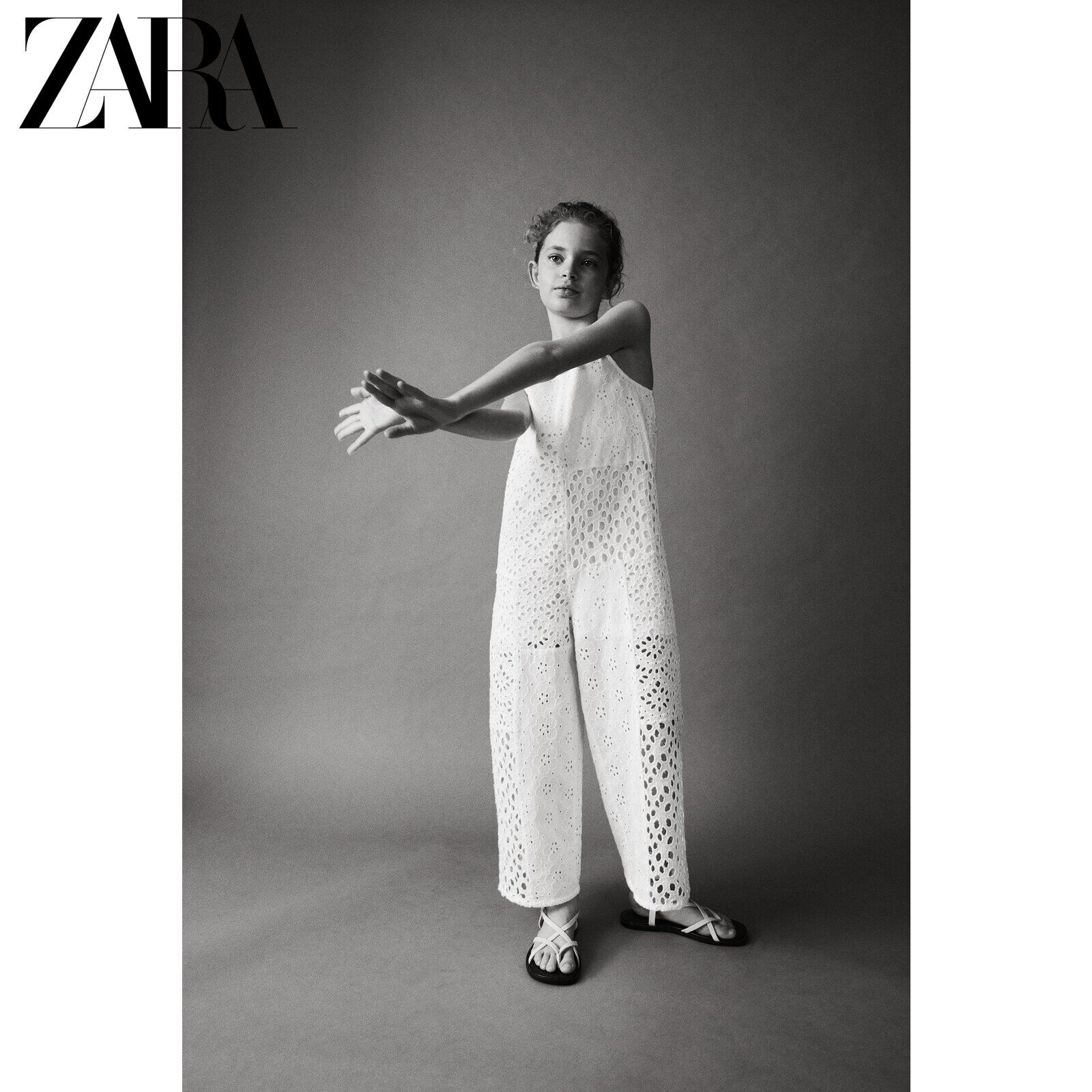 ZARA Spring Summer New Child Clothing Girl Swiss Embroidery Splicing Fit Pants 1381610251