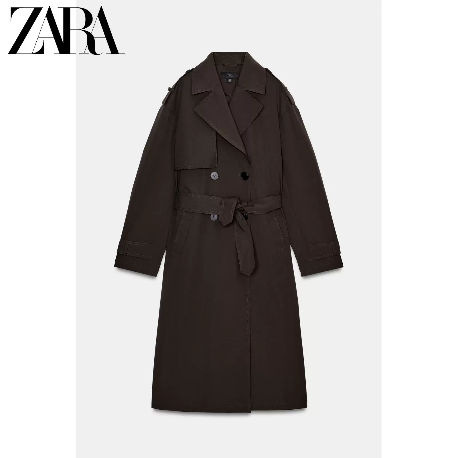 ZARA 2026 год весна-лето новые изделия Женские куртка-ветровка с длинным рукавом лацканом длинный пояс водонепроницаемая 8073076 700
