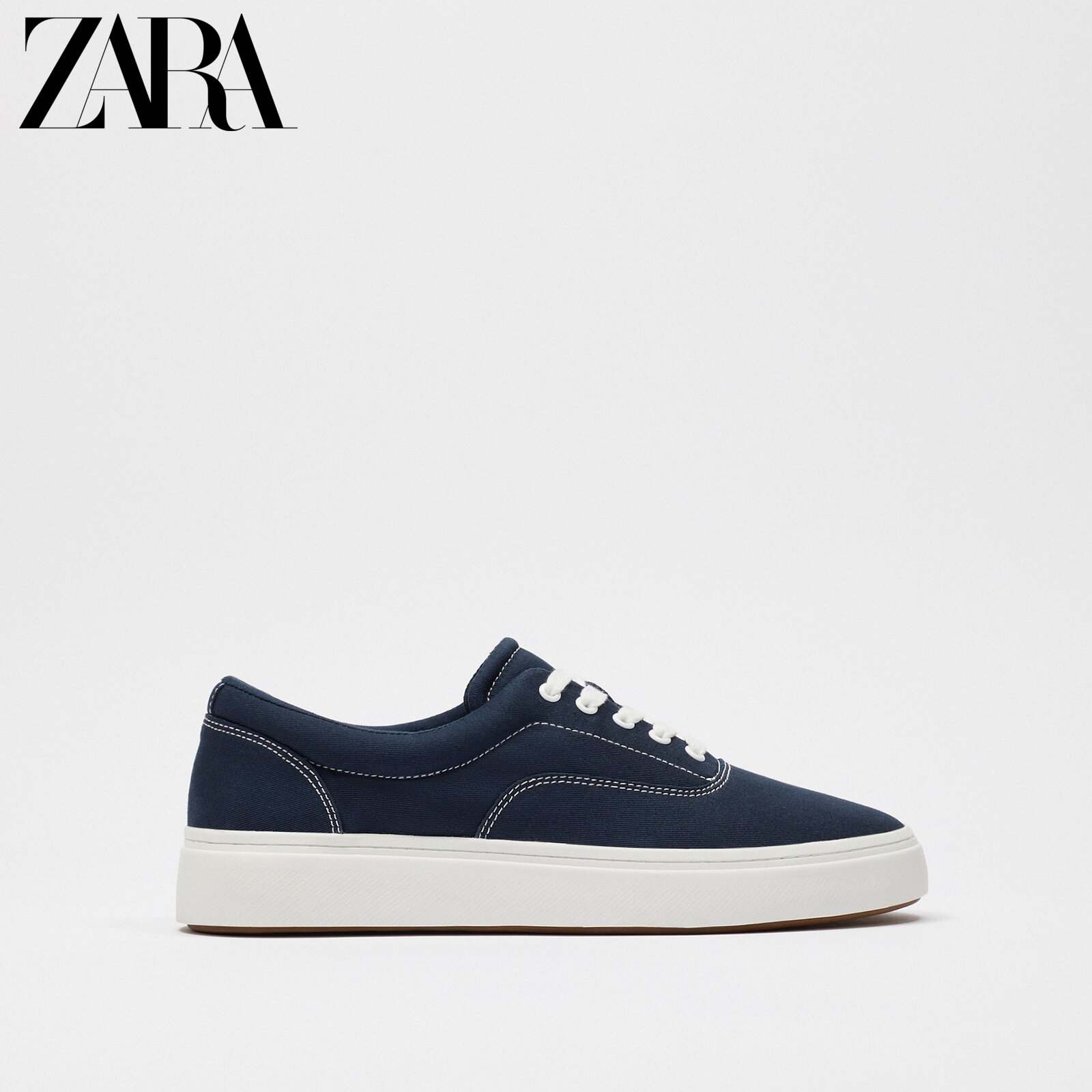 ZARA New Pint Men's Shoes Navy Blue Lacing Fabric Rubber Bottom Sports Sails Shoes 2226820010
