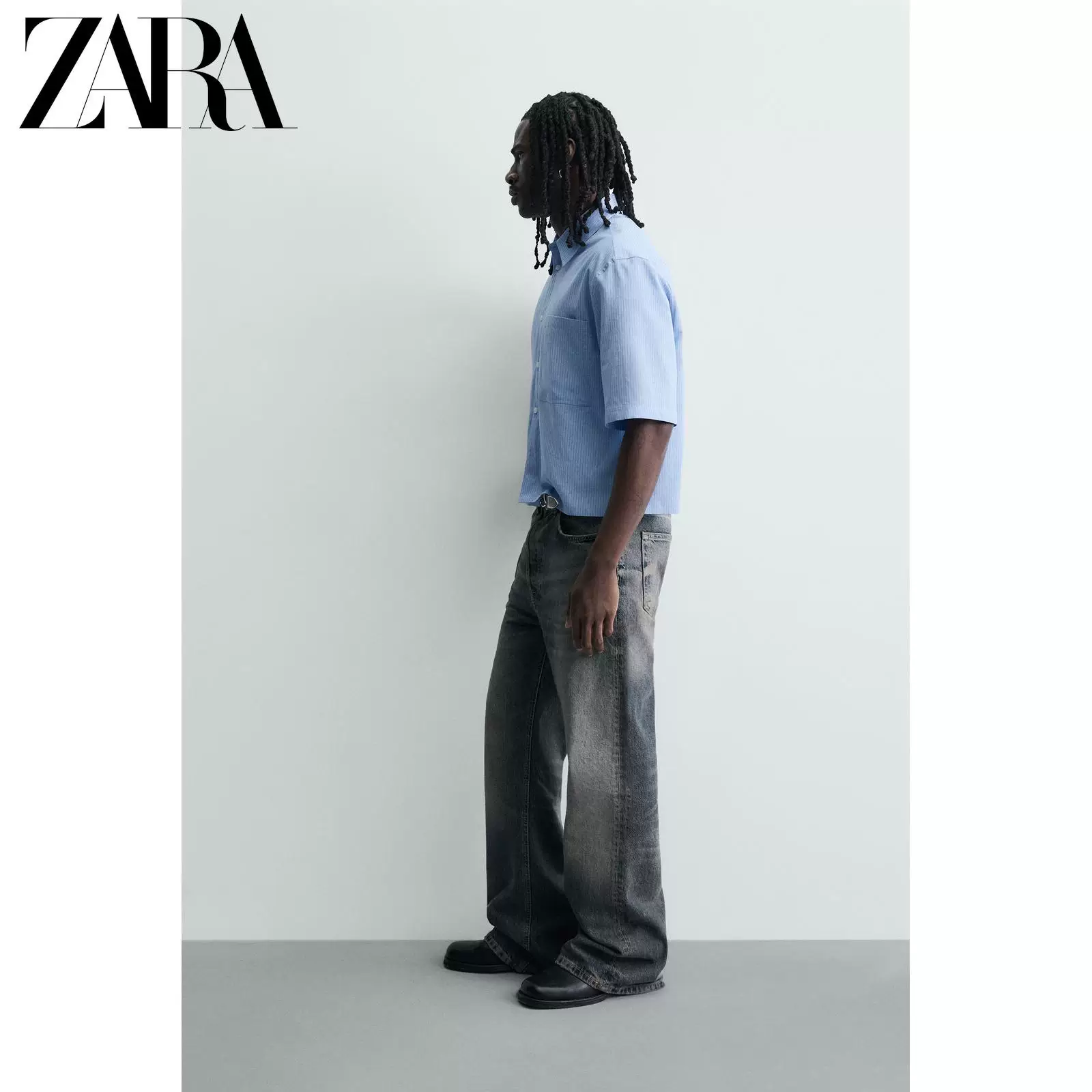 ZARA 2026 Специальное предложение мужская рубашка с коротким лацканом короткий рукав клетчатая 4547844 406