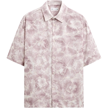 ZARA 2024 autumn new product mens dark purple loose jacquard lapel short-sleeved shirt 3992151 611