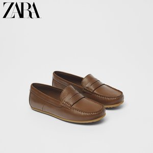 ZARA 新款 儿童鞋男童 棕色牛皮革船鞋乐福鞋 14508730100