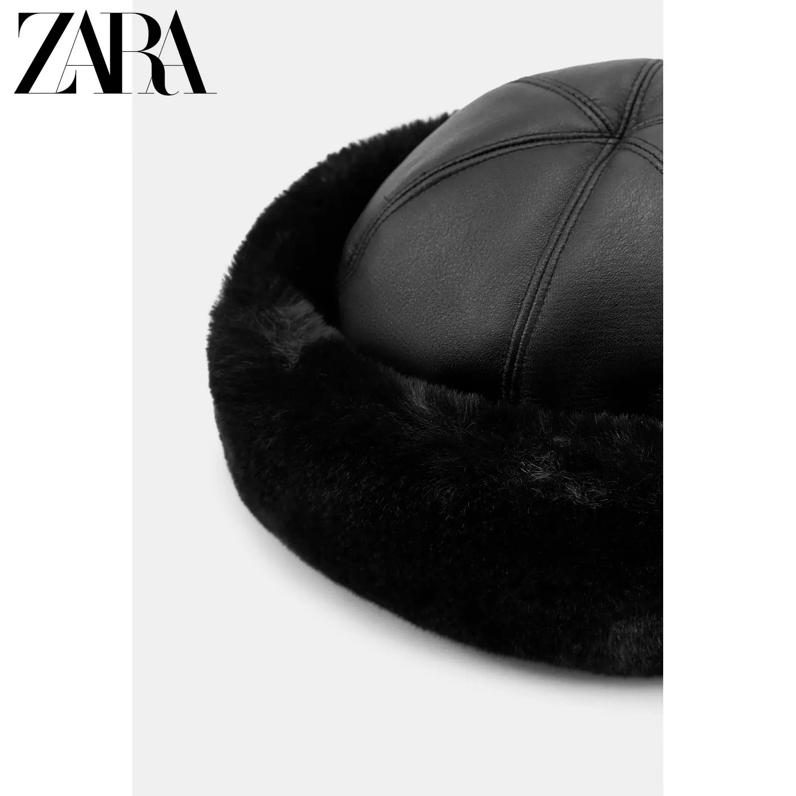 ZARA 2025 Зимнее новое поступление женская двусторонняя шуба-эффект шапка 3920947 800