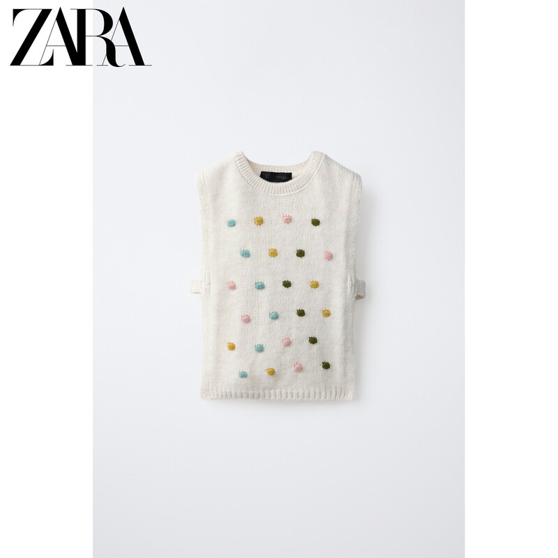Zara2026 New Autumn Products Children's Clothing Casual Embroidered Polka Dot Sleeveless Knitted Vest 8350748 712
